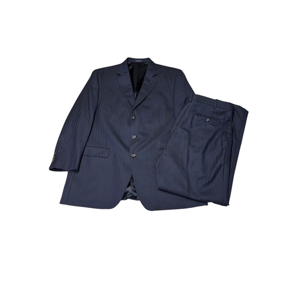 Ralph Lauren 46L Men's Navy Pinstripe Wool Suit Jacket and Pants Set W38 x L31